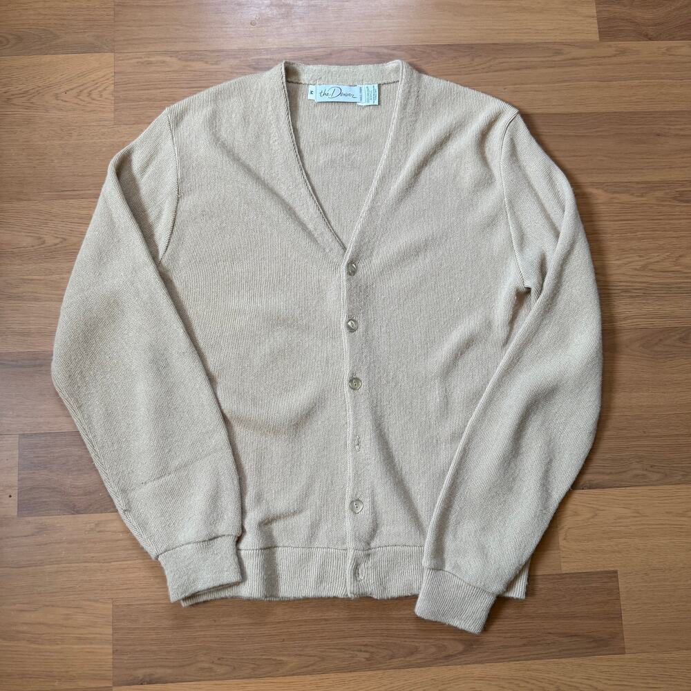 Men's Vintage 80's The Denver Cream Beige Cardigan Knit Golf Sweater Sz Medium
